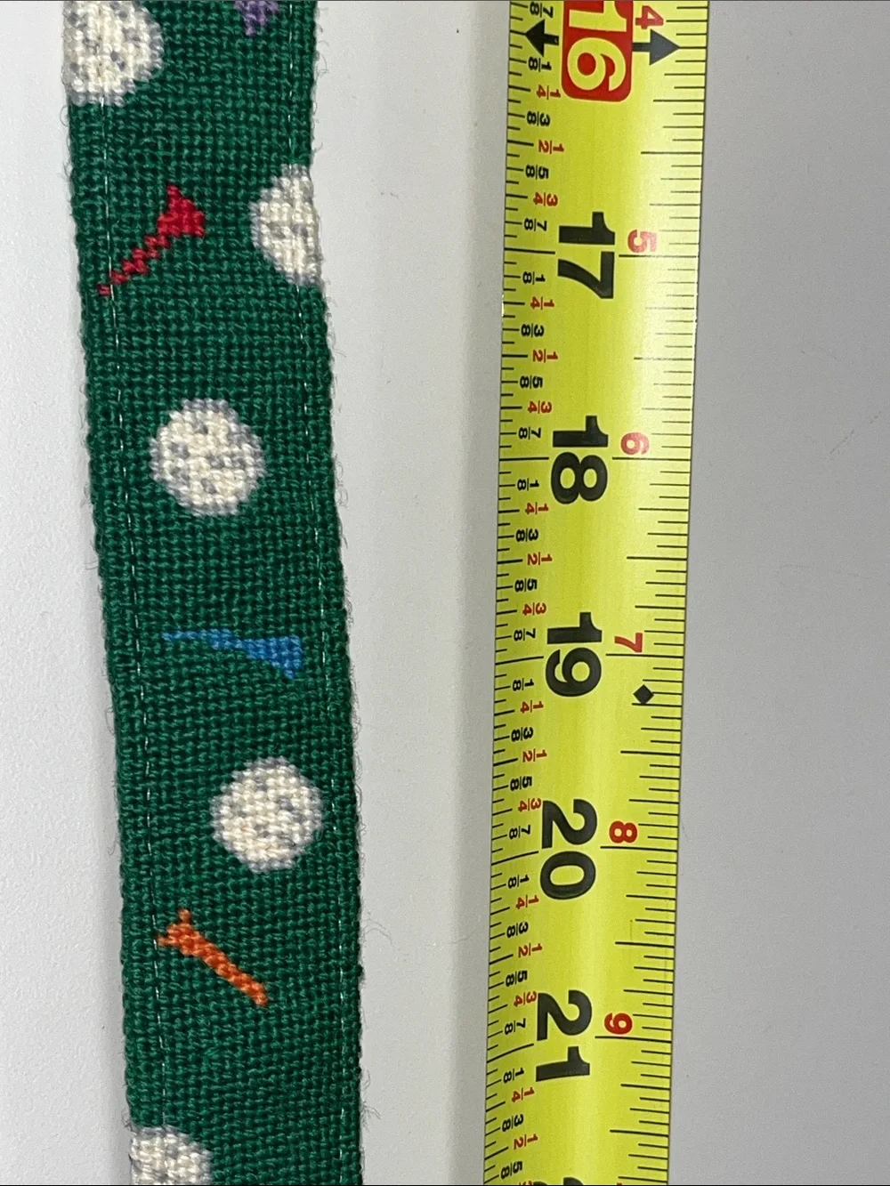 Vogue Accessories Custom Made Green Needlepoint PWN Belt with Brown Leather Trim